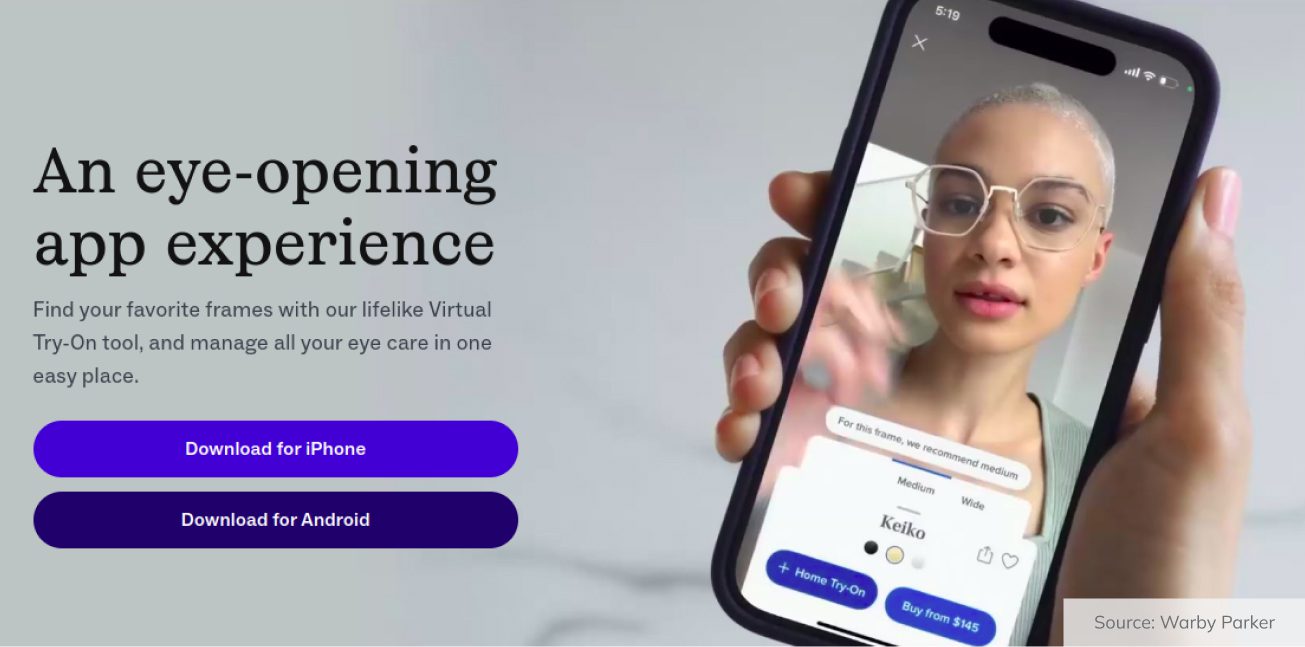 Warby Parker’s AR app.